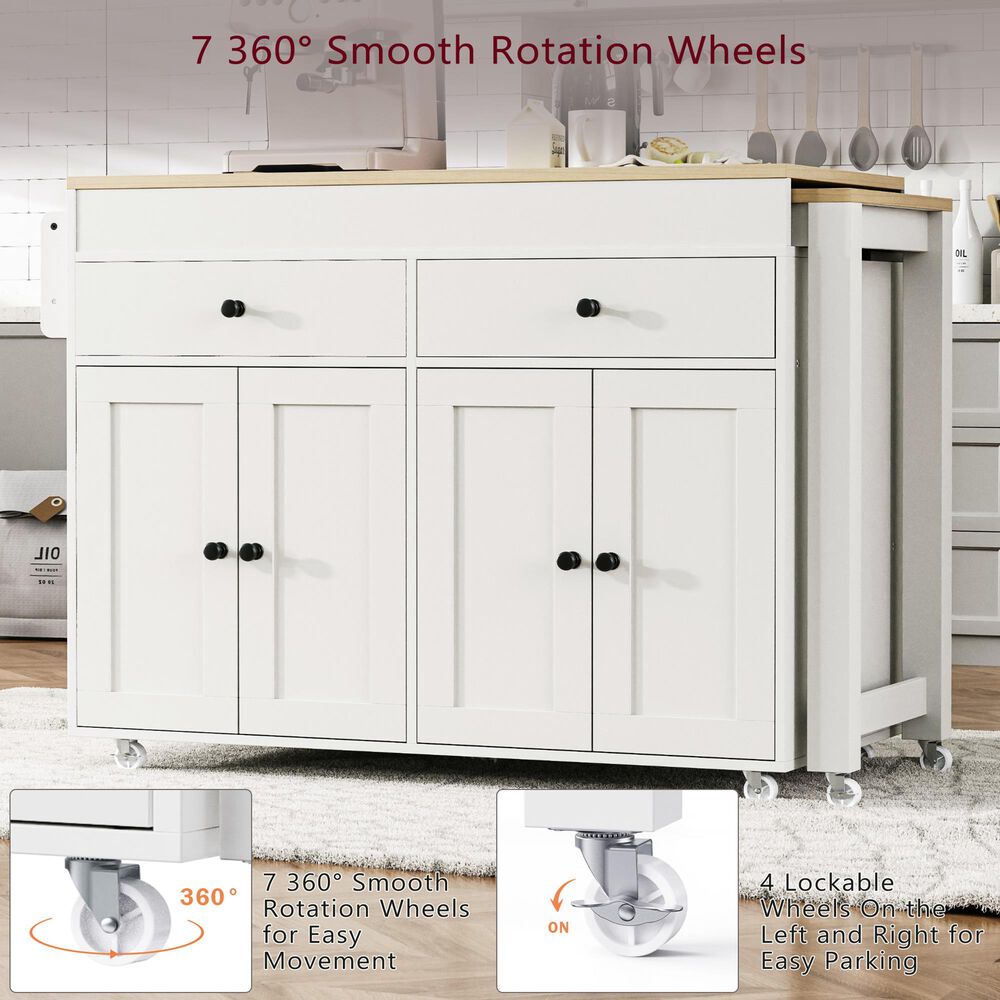 HOMLUX 75" Kitchen Island with Extendable Dining Table in White, , large