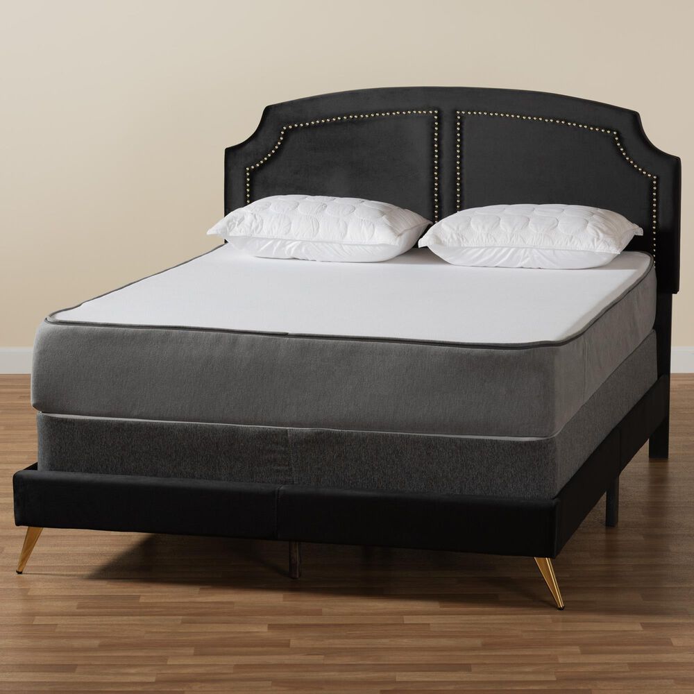 Baxton Studio Oxley Queen Panel Upholstered Bed in Gold, , large