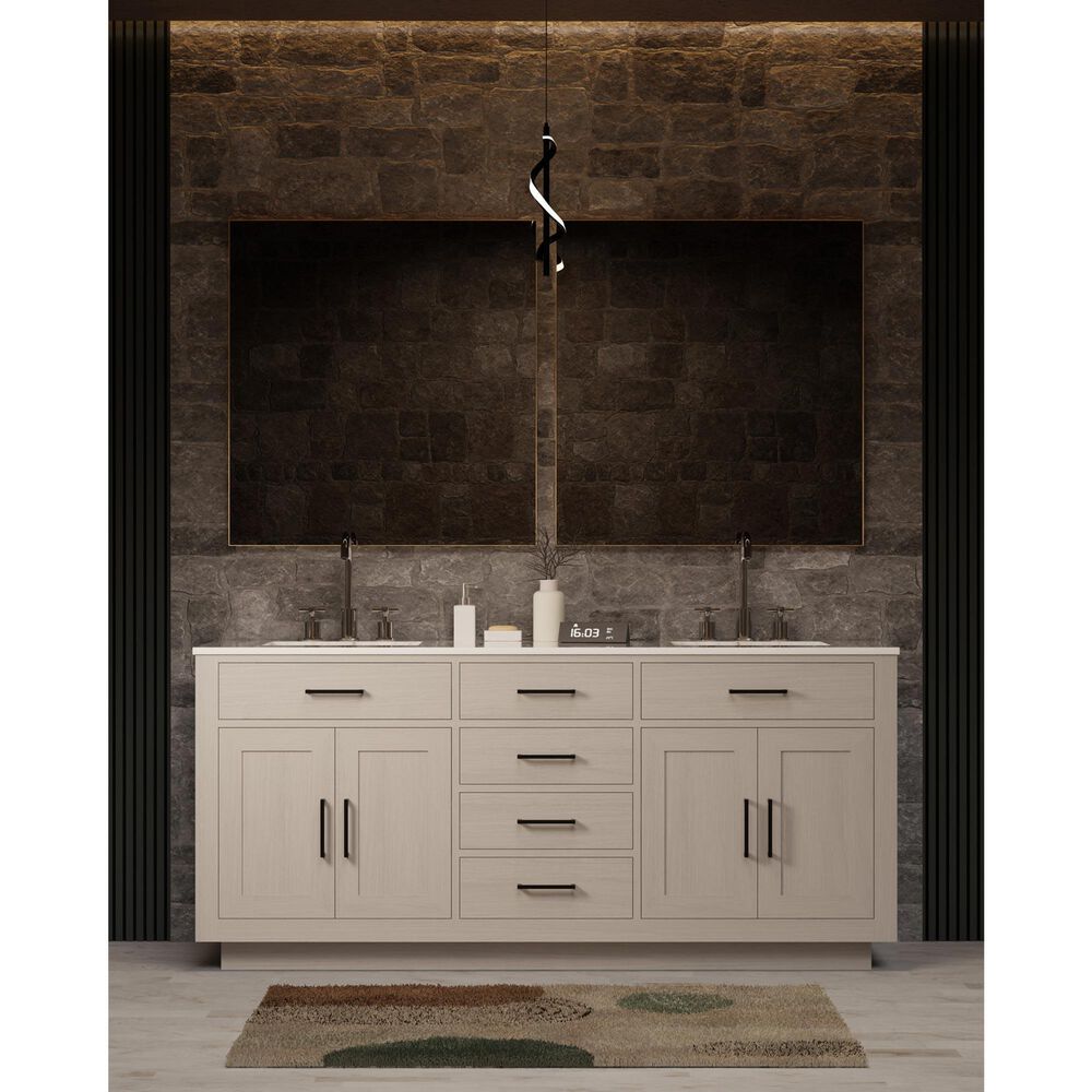Lexora Home Abbey 72&quot; Double Bathroom Vanity in White Oak with 2 cm White Carrara Marble Top and Rectangular Sinks, , large