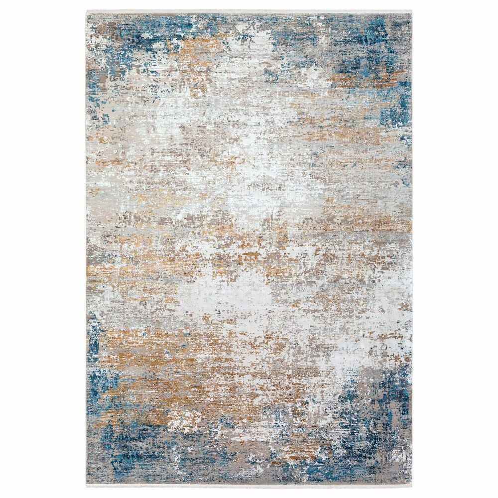 Surya Solar 6"7" x 9"6" Sky Blue, Dark Blue, Saffron, White, Gray and Charcoal Area Rug, , large
