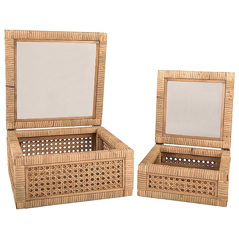 Creative Coop 2-Piece Woven Wood and Rattan Display Boxe with Glass Lid Set in Natural, , large