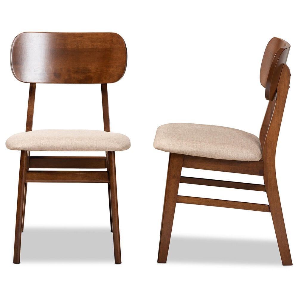 Baxton Studio Euclid Side Chair with Sand Cushion in Walnut Brown (Set of 2), , large