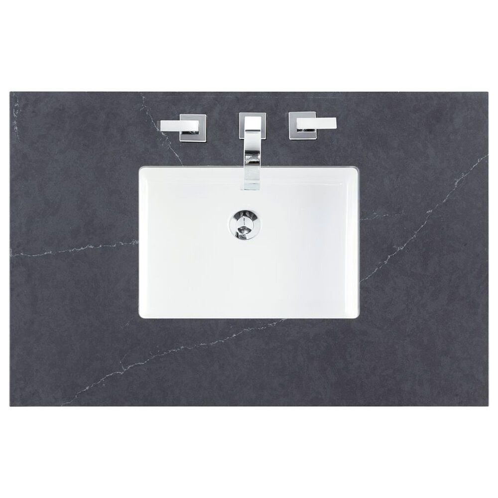 James Martin Vanities Breckenridge 36" Single Bathroom Vanity in Bright White with 3 cm Charcoal Soapstone Quartz Top and Rectangular Sink, , large