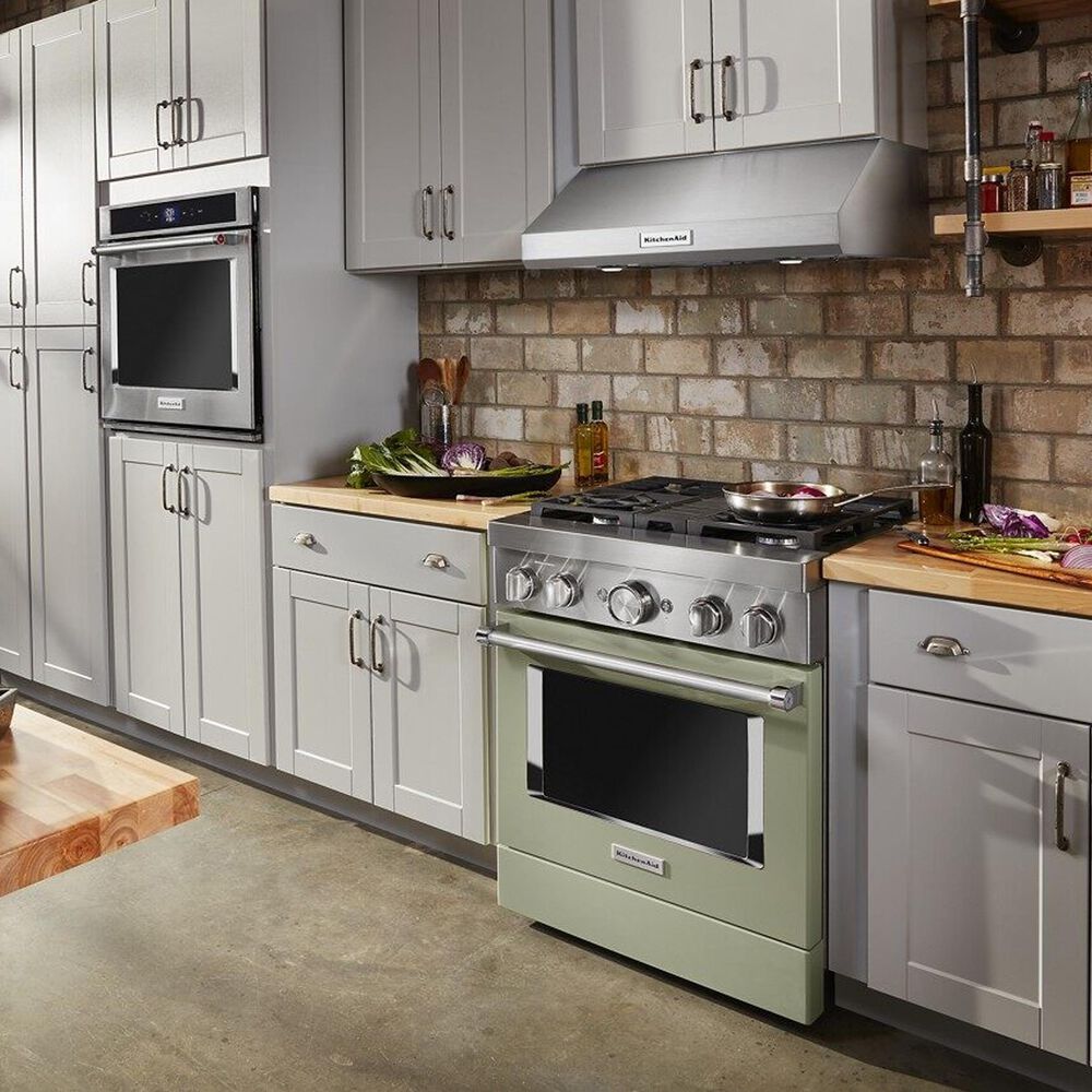KitchenAid 4.1 Cu. Ft. Freestanding Dual Fuel Range with True Convection in Avocado Cream, , large