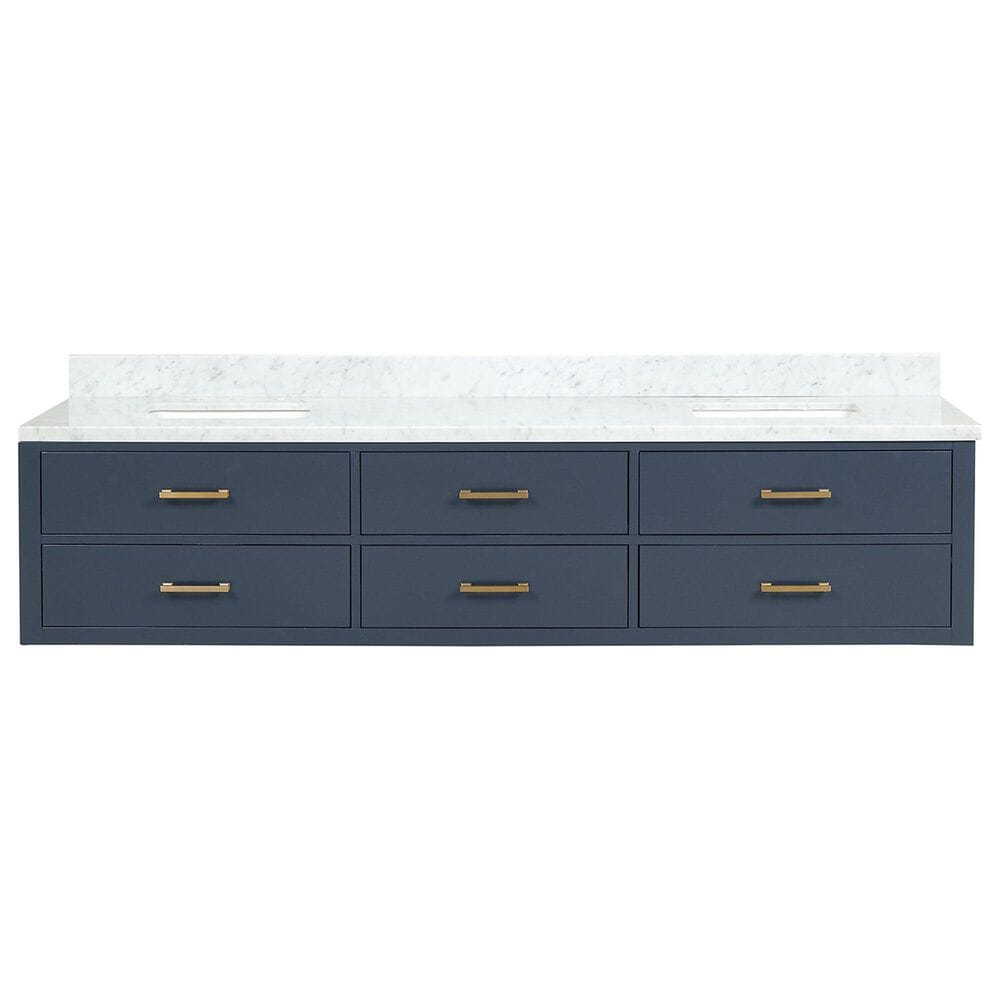Lexora Home Castor 84&quot; Double Bathroom Vanity in Black with 2 cm White Carrara Marble Top and Rectangular Sinks, , large