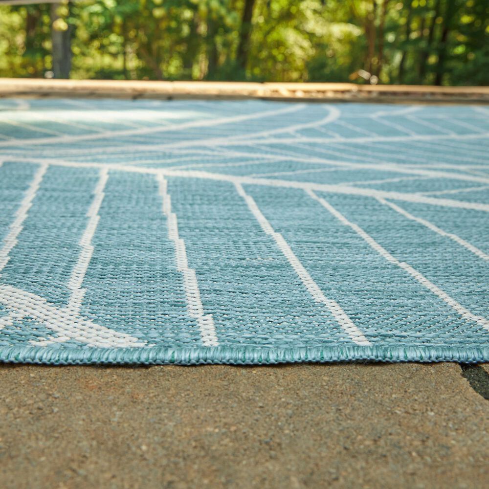 Ashley Hulsia 5&#39; x 7&#39; Ivory and Aqua Outdoor Rug, , large