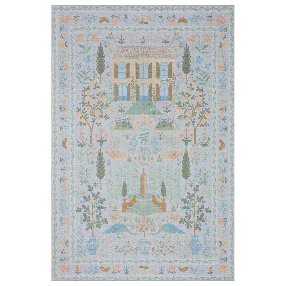 Rifle Paper Co. Menagerie 5" Round Light Blue Area Rug, , large