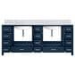 Lexora Home Jacques 84" Double Bathroom Vanity in Navy Blue with 2 cm White Carrara Marble Top and Rectangular Sinks, , large