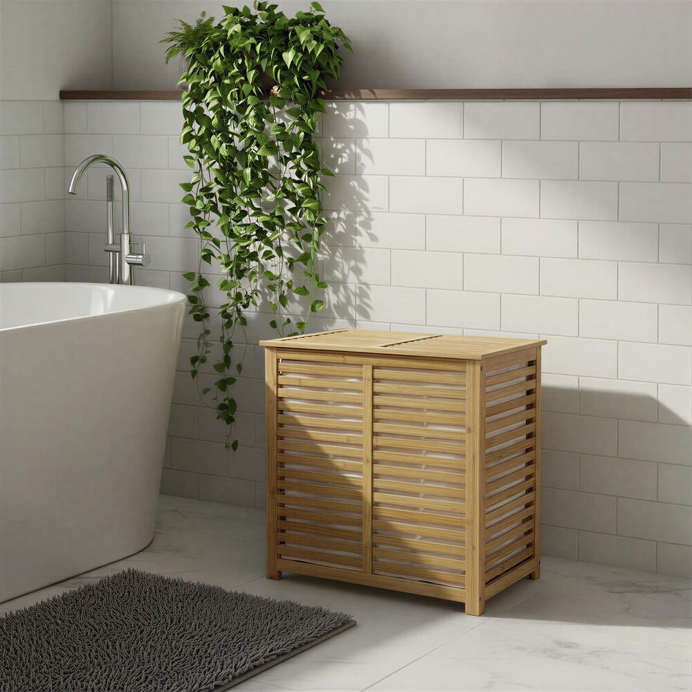 Household Essentials Double Laundry Sorter with Lid and Removable Bags in Natural, , large