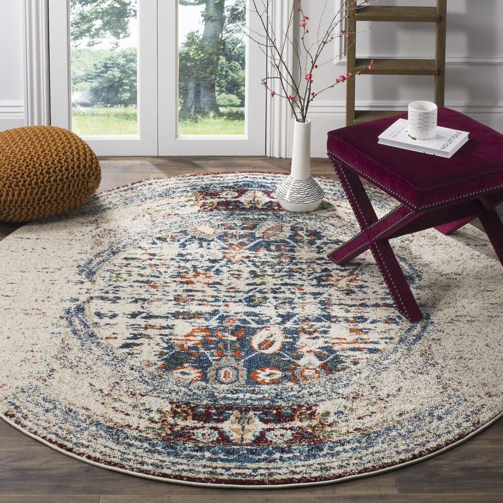 Safavieh Monaco MNC208M-3R 3" x 3" Ivory/Blue Round Rug, , large