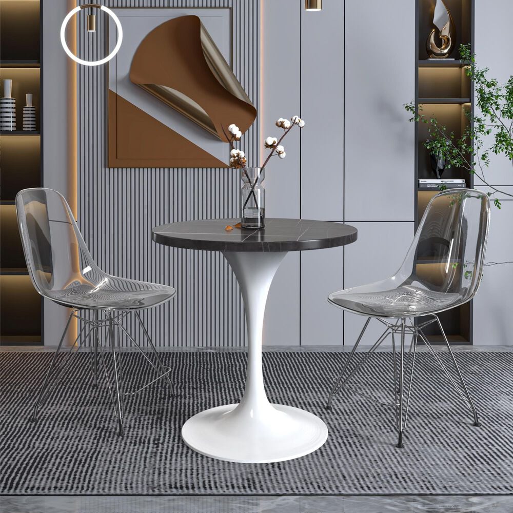 Leisuremod LeisureMod Verve Collection 27 Round Dining Table, White Base with Sintered Stone Black Top, , large