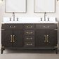 Lexora Home Laurel 60" Double Bathroom Vanity in Brown Oak with White Quartz Top and Rectangular Sinks, , large