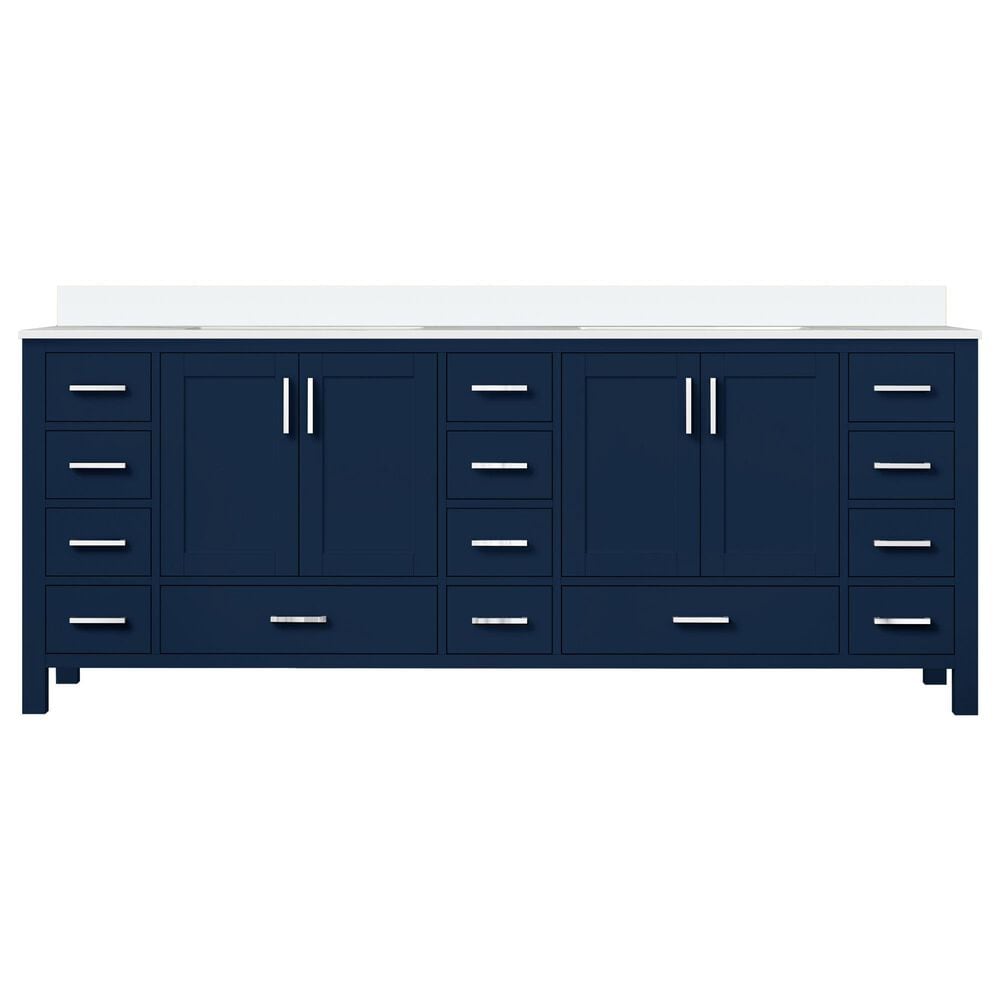 Lexora Home Jacques 84" Double Bathroom Vanity in Navy Blue with 2 cm White Cultured Marble Top and Rectangular Sinks, , large