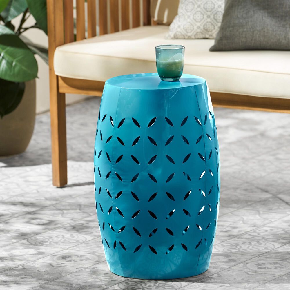 Hearth and Haven Lilac Outdoor Metal Side Table with Cylindrical Design in Blue, , large
