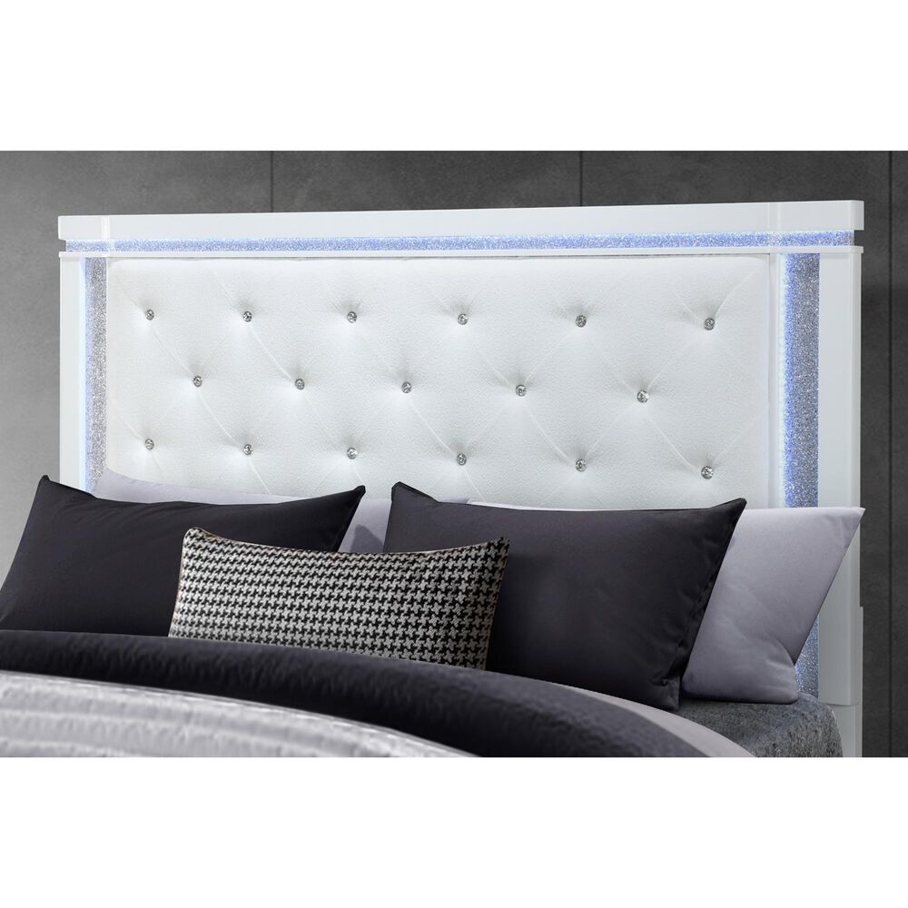 Global Furniture USA Alina 3-Piece King Upholstered Panel LED Bed with Two Nightstands in White, , large