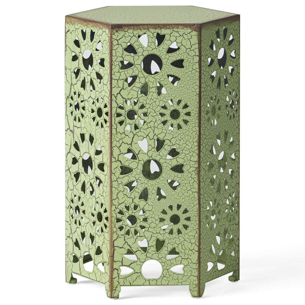 Hearth and Haven Eliana 2-Piece Outdoor Hexagon Metal Side Table Set with Sunburst Cut Out Design in Green, , large