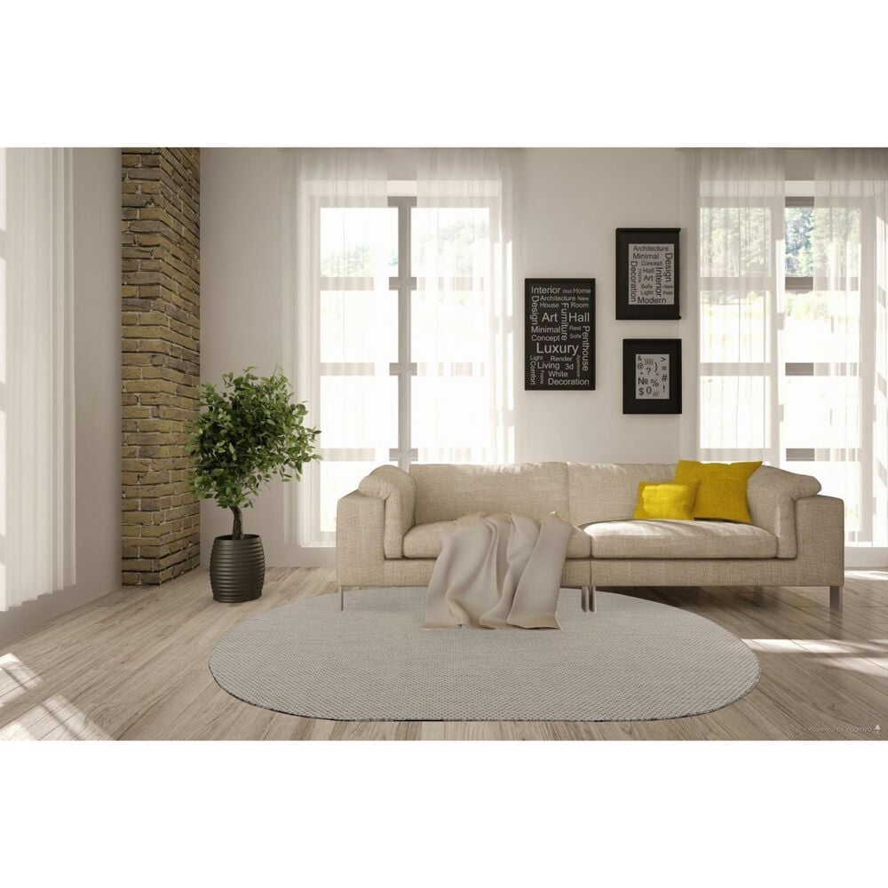 Nourison Courtyard Ivory and Silver 5&#39; x 8&#39; Oval Indoor/Outdoor Area Rug, , large