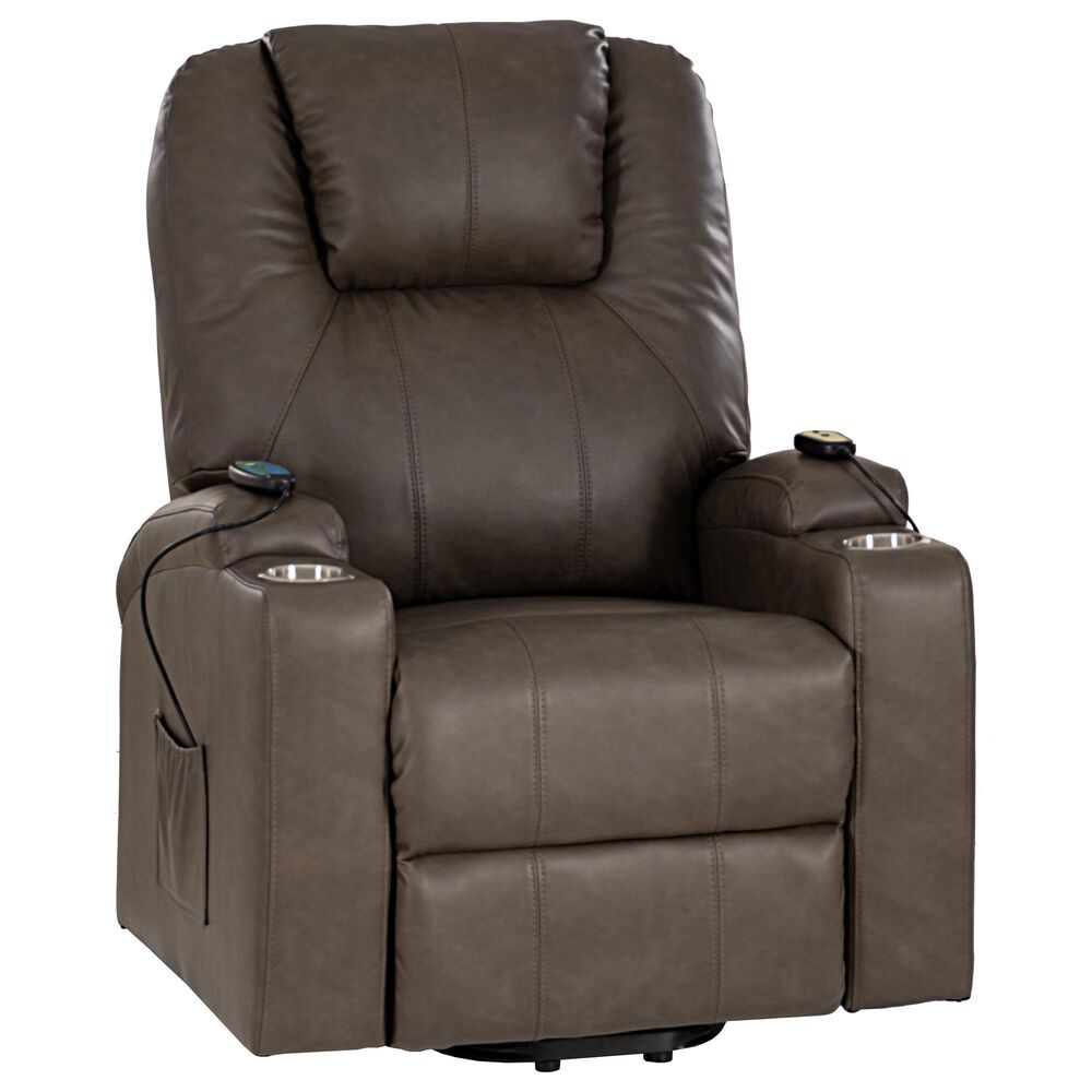 Linon Home Decor Peoria Power Lift Recliner in Mushroom, , large
