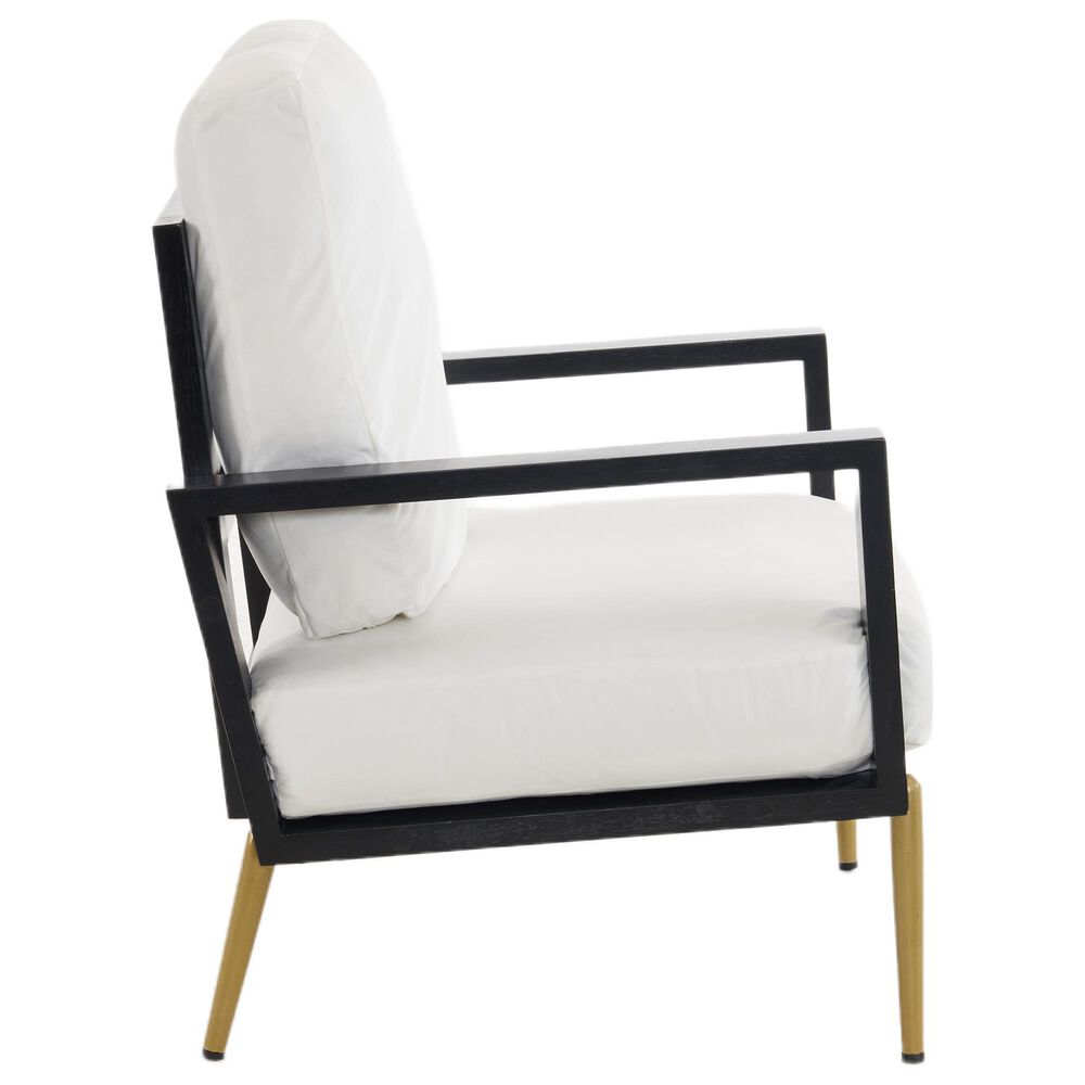 Hearth and Haven Velvet Lounge Arm Chair with Gold Metal Legs in White, , large