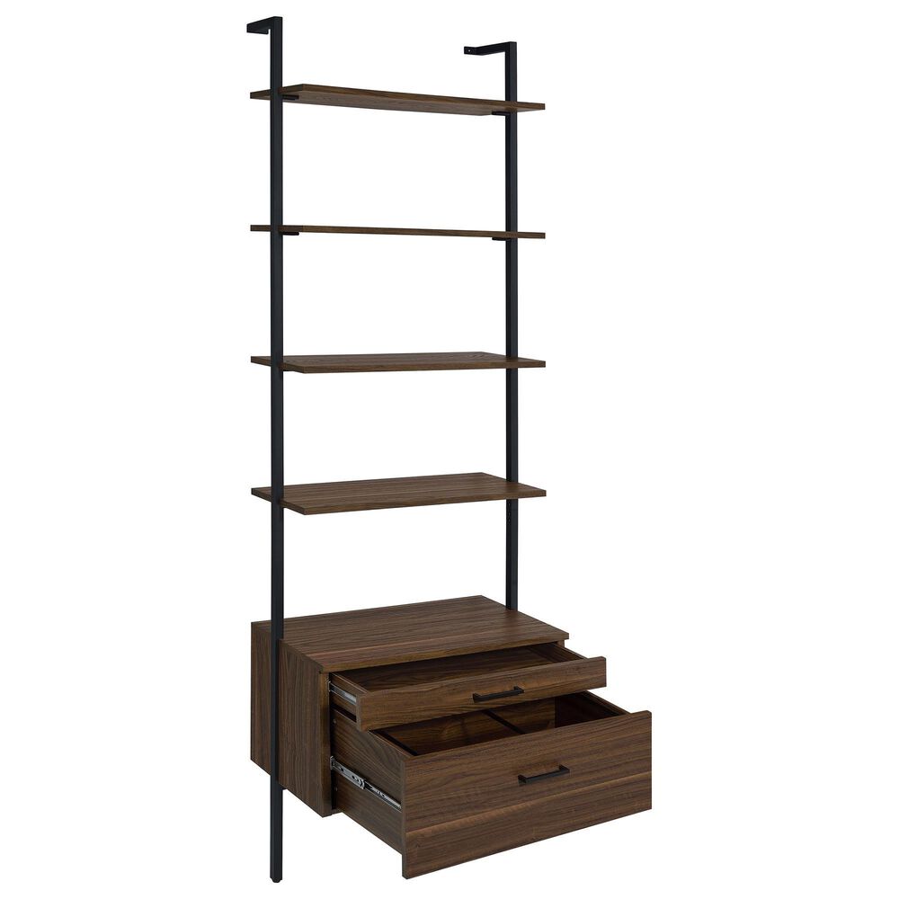 Coaster Owens 5-Shelf Storage Wall Bookcase in Walnut and Black, , large
