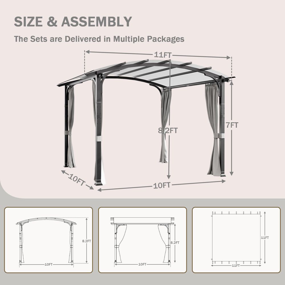 Sunwell Garden 11' x 11' Outdoor Pergola with Gray Canopy in Black, , large