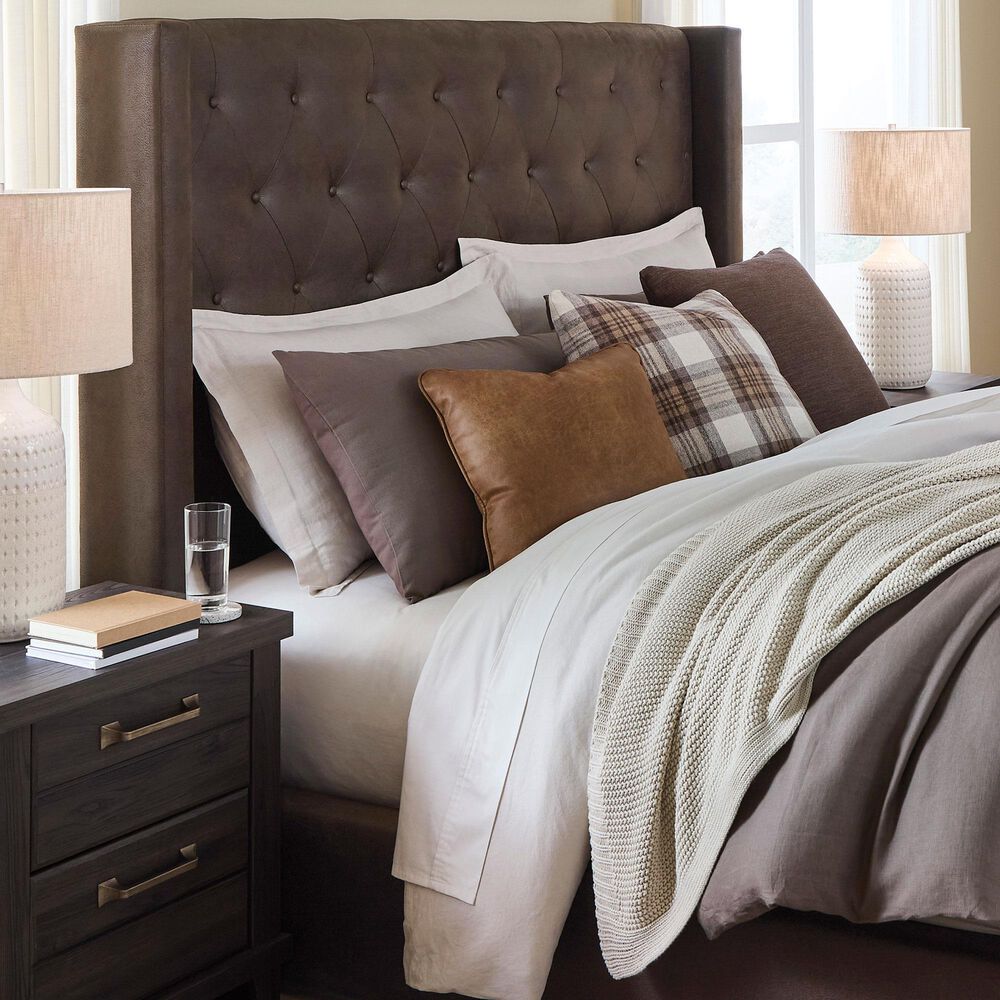 Ashley Lavernty Queen Upholstered Wingback Headboard in Coffee, , large