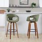 LumiSource Curva 30" Swivel Barstool with Green Upholstery in Walnut and Black (Set of 2), , large