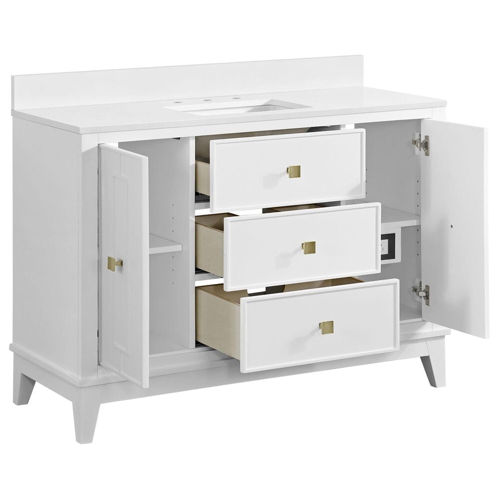 37B Kinsale 48" Single Bathroom Vanity Cabinet in Bright White with White Composite Stone Top and Backsplash, , large