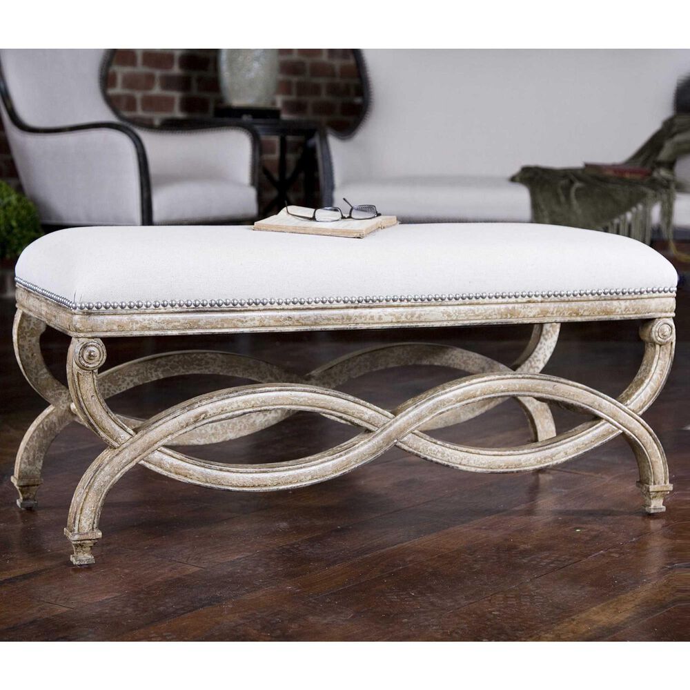 Uttermost Karline Bench with Natural Linen Seat, , large