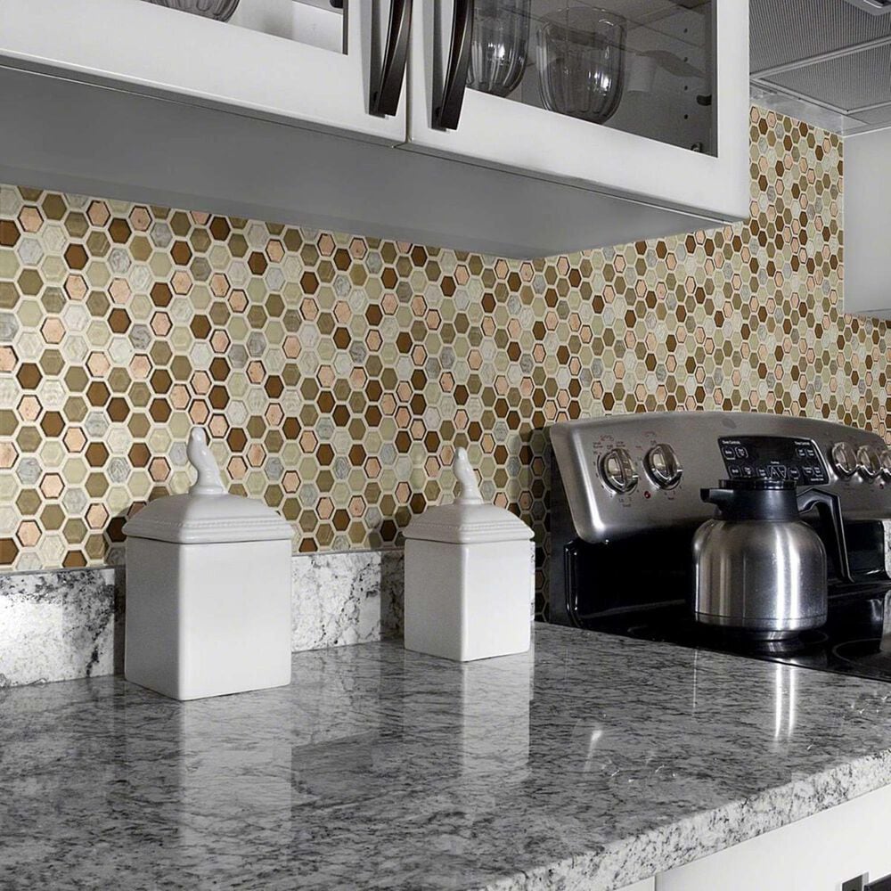 Shaw Molten Hexagon Penny 11.49&quot; x 11.02&quot; Glass Mosaic Sheet, , large