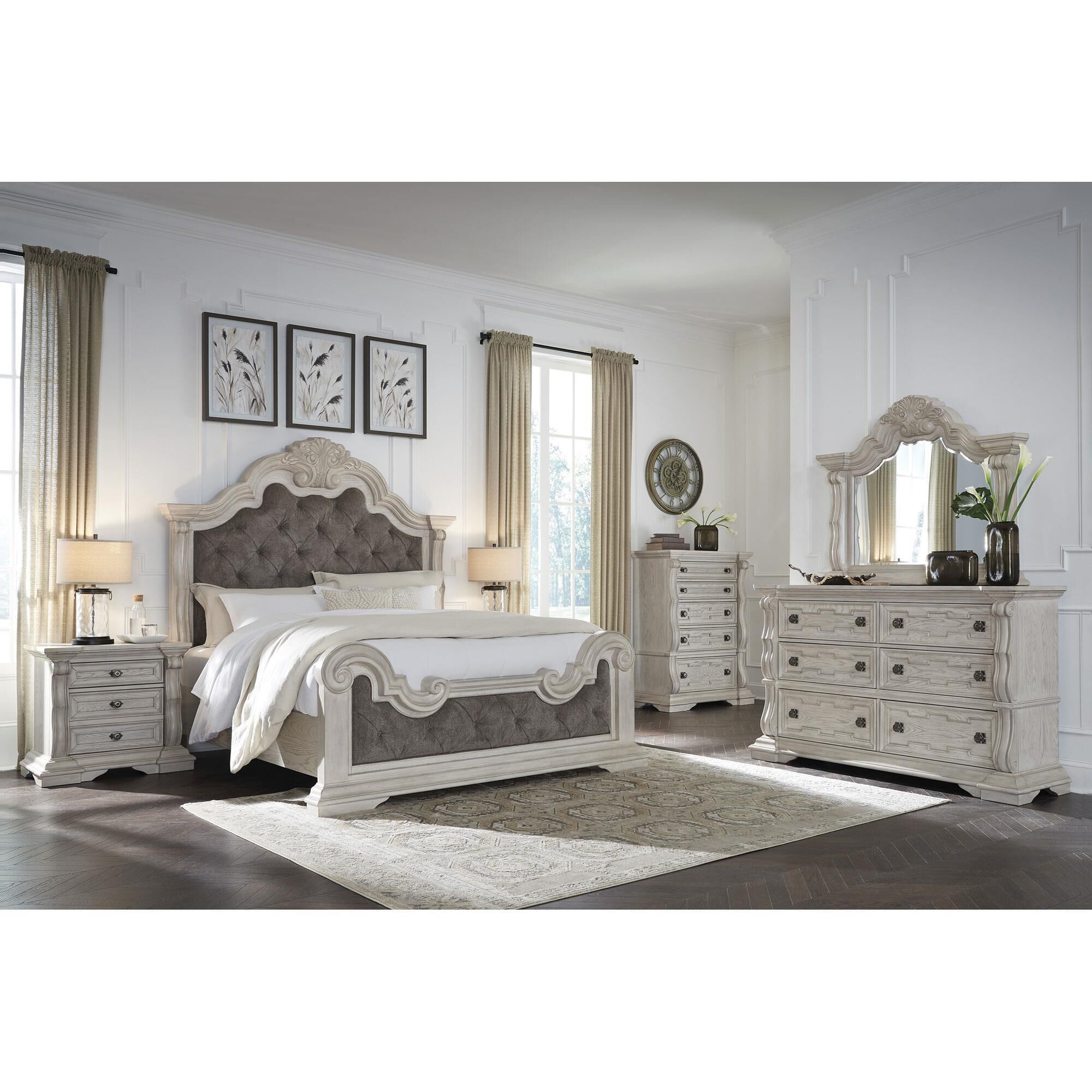 Millenium Bruchandi 5-Piece King Panel Bedroom Set in Antique White