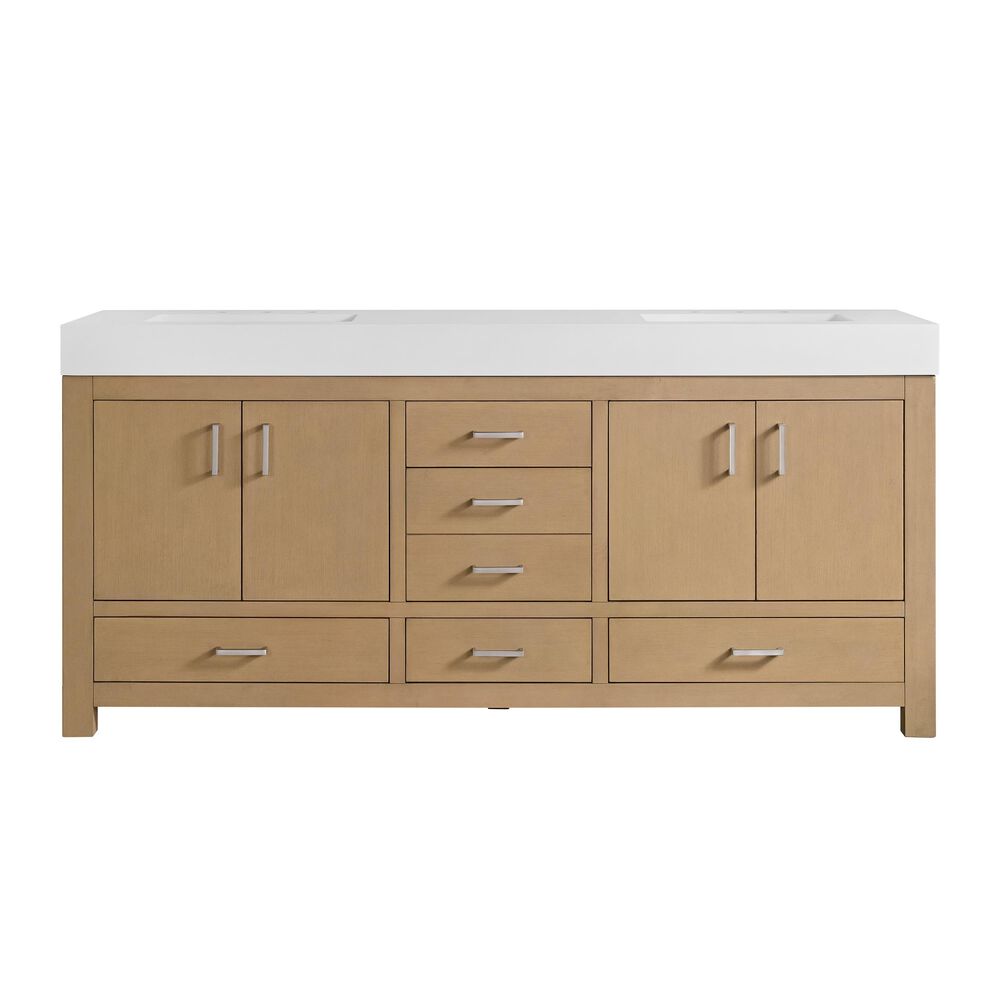 37B Alanya 72" Double Bathroom Vanity in Warm Oak with White Composite Stone Top, , large