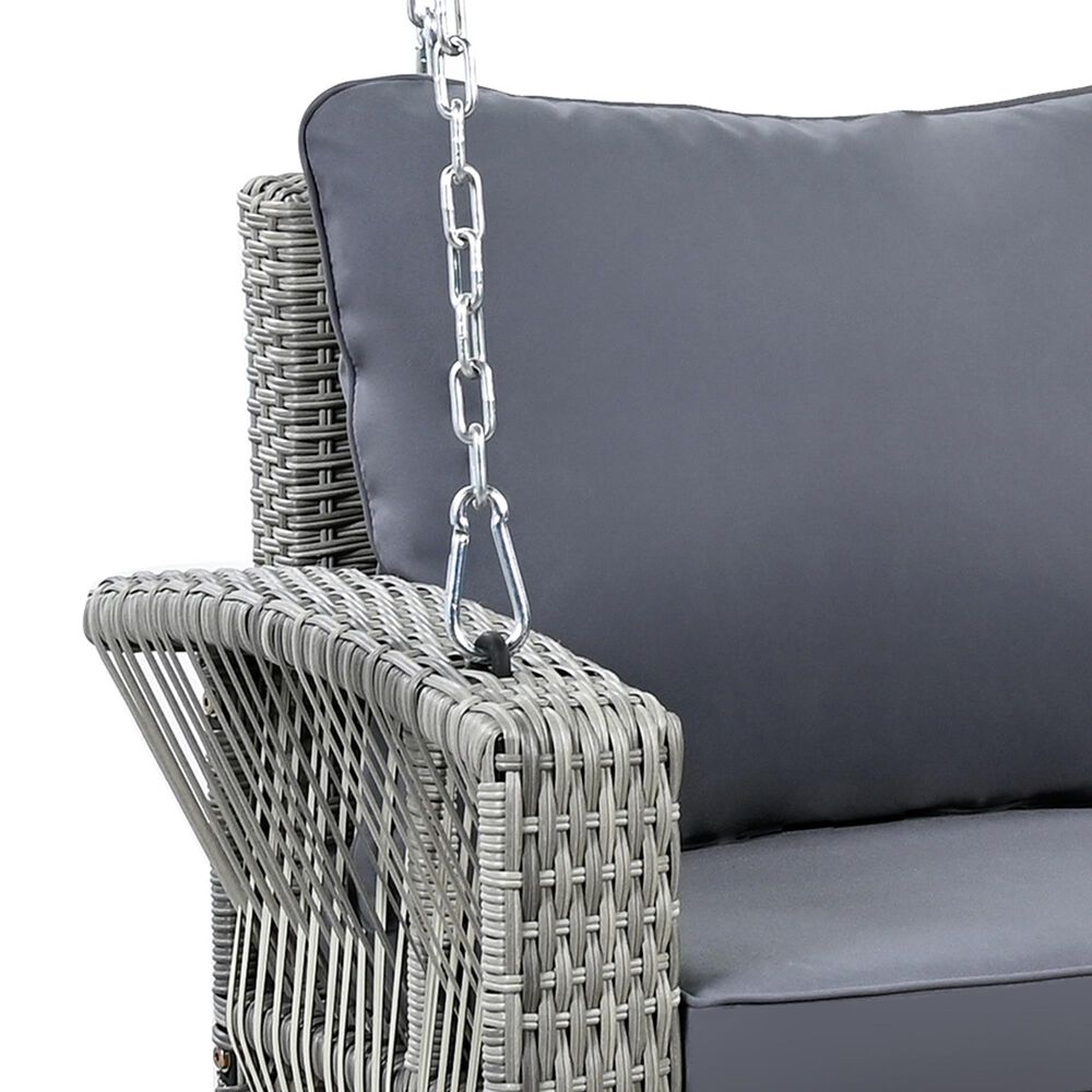 Hearth and Haven Go Outdoor 3-Seater PE Rattan Wicker Porch Swing Bench in Gray, , large