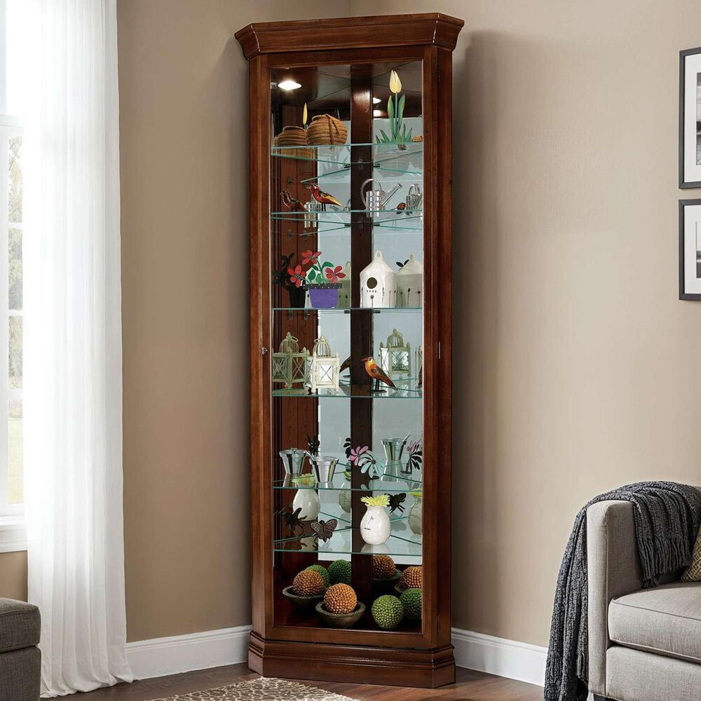 Howard Miller Drake Corner Curio Cabinet in Cherry Bordeaux, , large