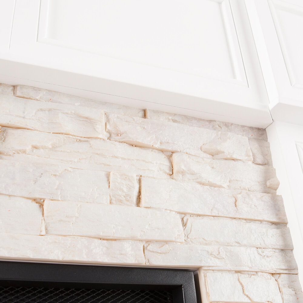 Southern Enterprises Engo Electric Convertible Corner Fireplace in Fresh White/Rustic White Faux Stone, , large