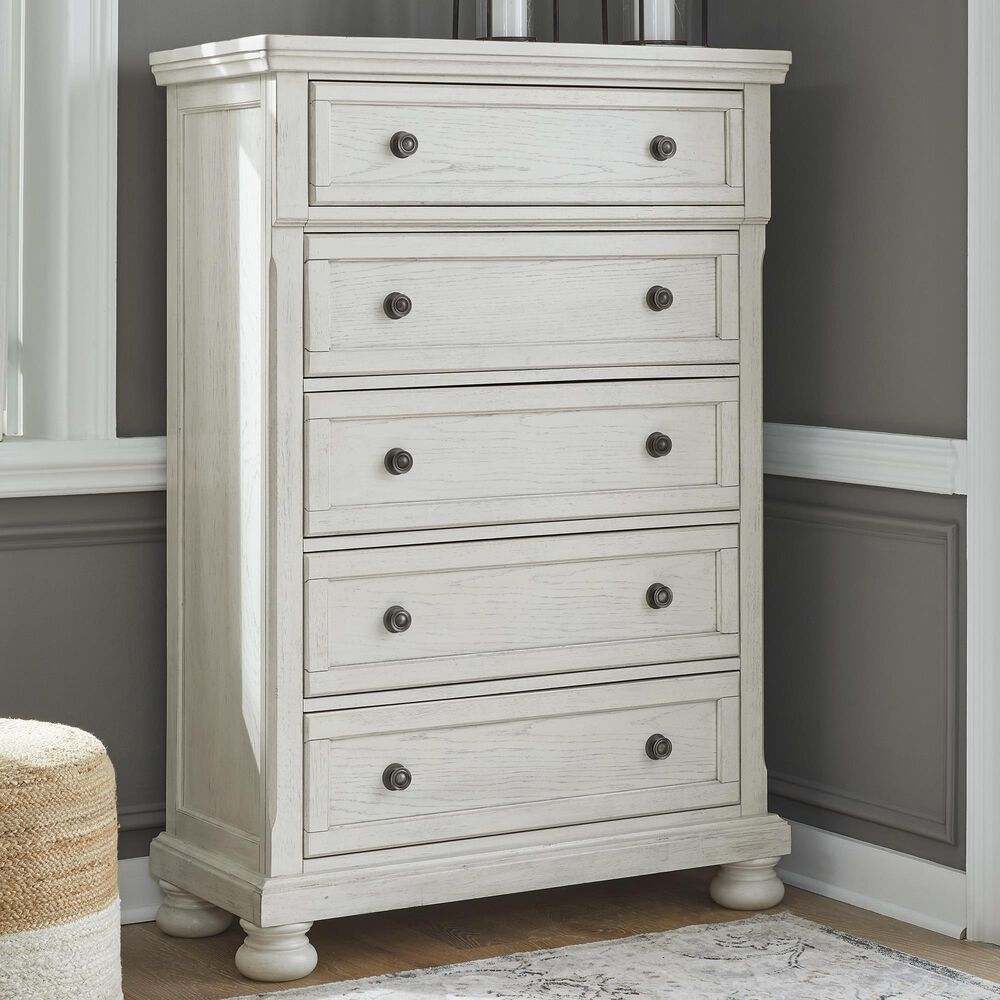 Ashley Robbinsdale 5 Drawer Double Knob Chest in Antique White, , large