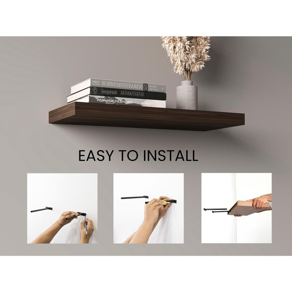 Hearth and Haven Ecco32" Floating Wall Shelf with Space-Saving Design in Dark Oak (Set of 2), , large