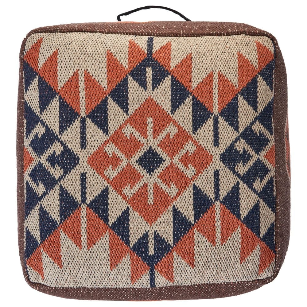 LR Home 18" Square Kilim Pouf in Brown and Orange, , large