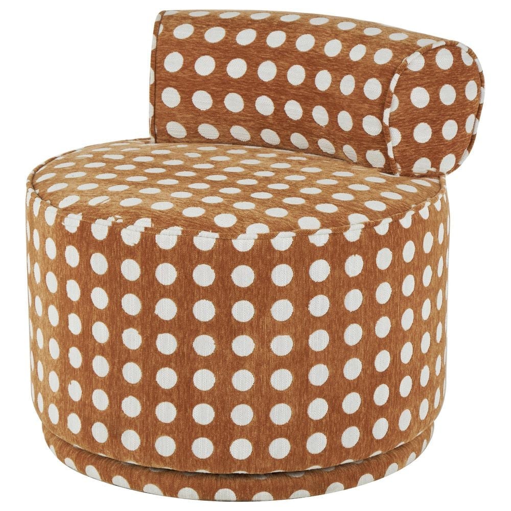 Maple and Jade Round Swivel Chair in Brown and White, , large
