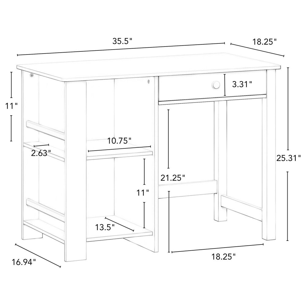 RiverRidge Home 2-Piece Kid Desk and Chair Set with Cubbies and Bookracks in White, , large