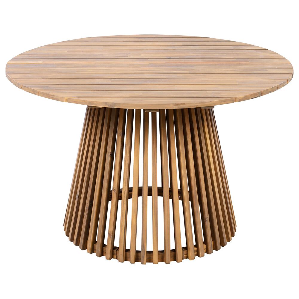 Hearth and Haven Outdoor Round Dining Table in Light Teak - Table Only, , large