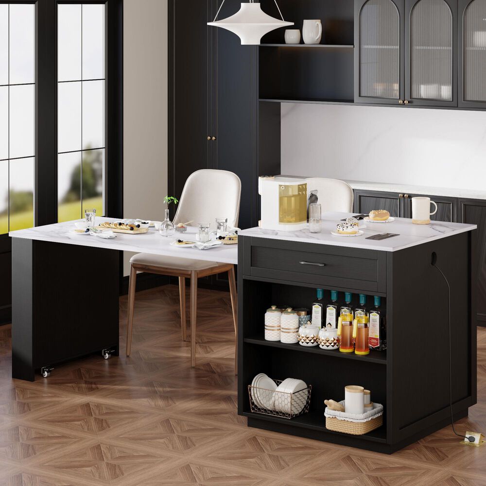 HOMLUX 83" Kitchen Island in Black, , large