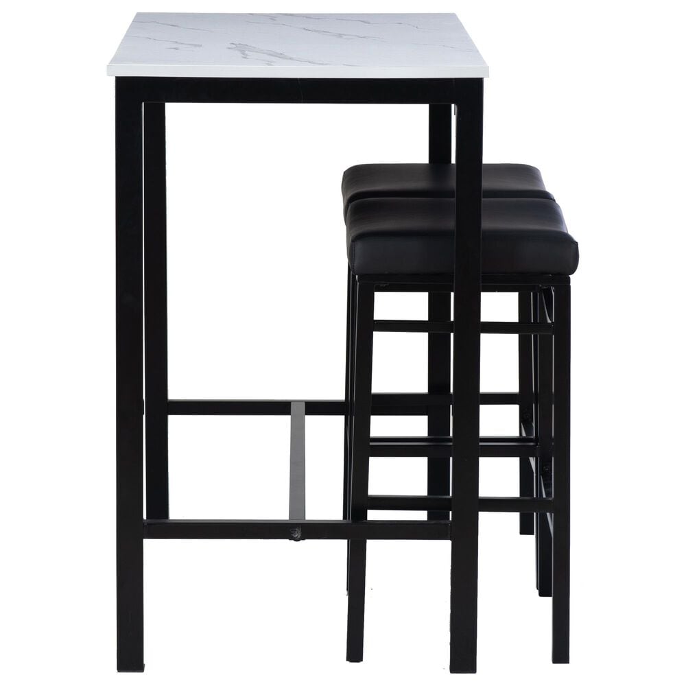 Linon Home Decor Betty 3-Piece Faux Marble Pub Set in Black and White, , large