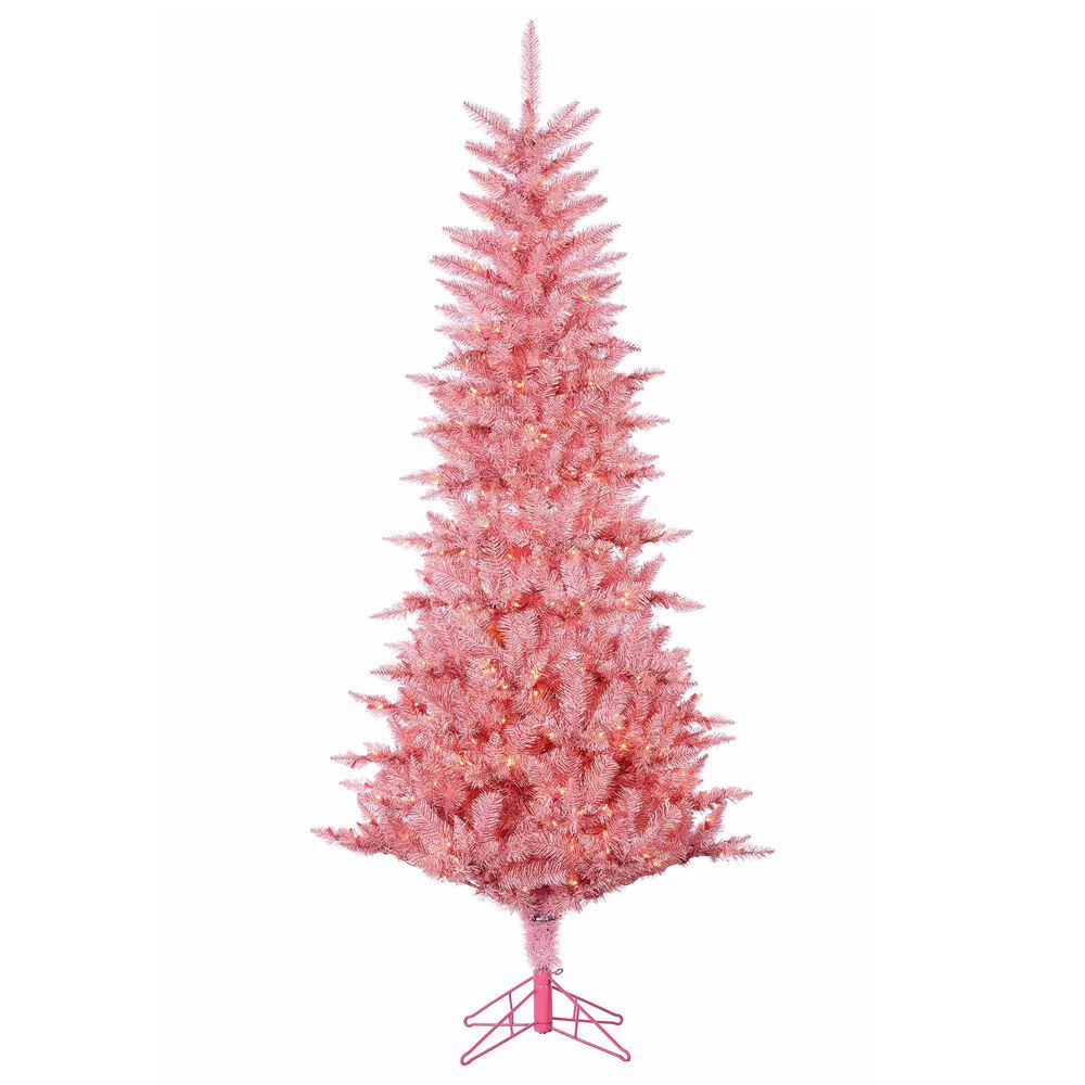 The Gerson Company 7.5" Pre-Lit Tuscany Tinsel Christmas Tree in Pink, , large