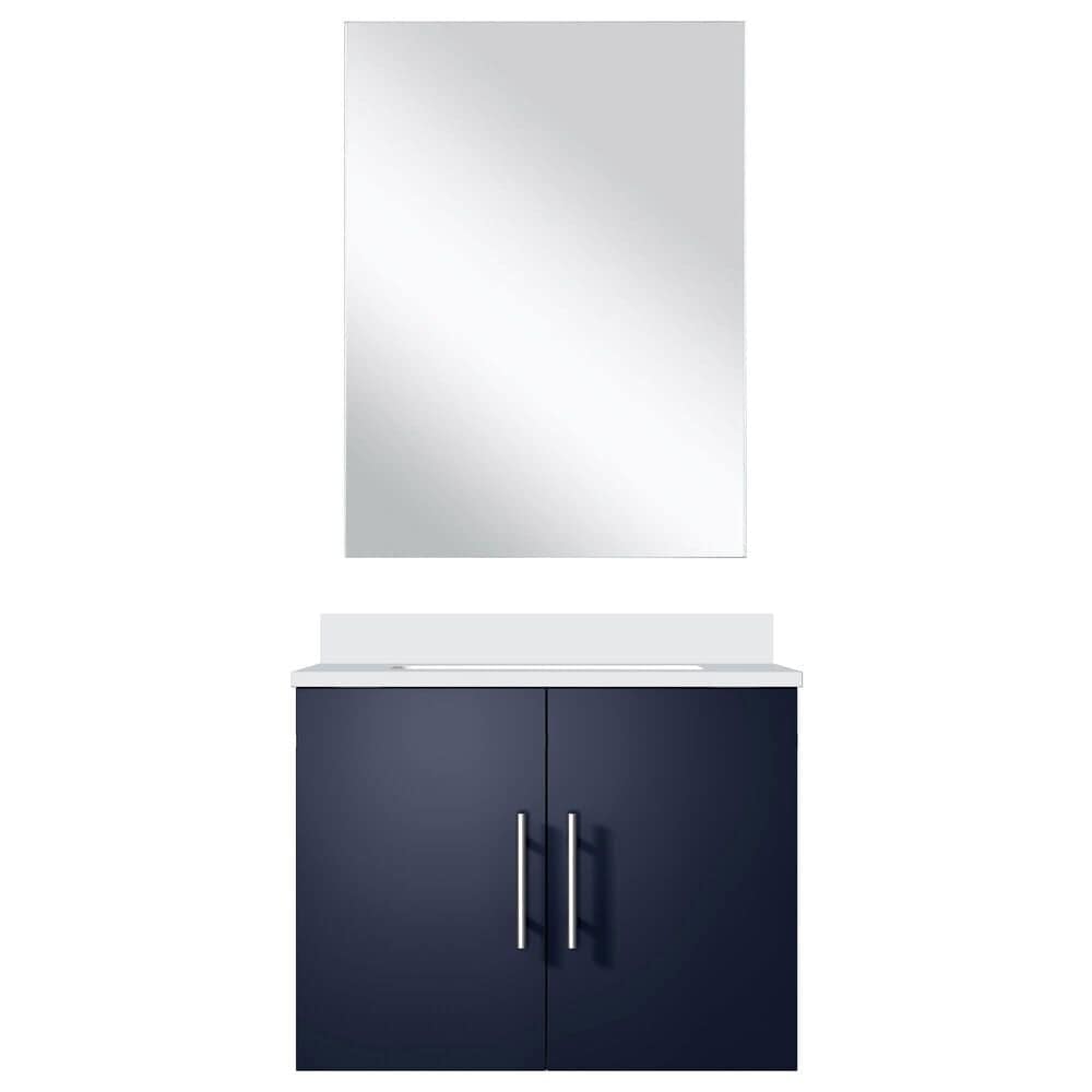 Lexora Home Geneva 24&quot; Single Bathroom Vanity in Glossy White with 2 cm White Cultured Marble Top, Rectangular Sink and 18&quot; Mirror, , large