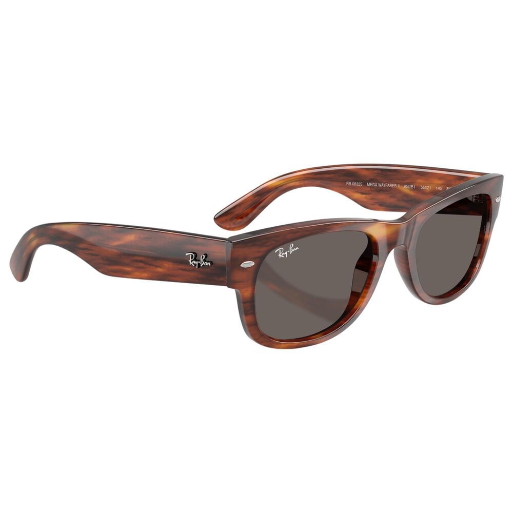 Rayban Glasses Mega Wayfarer II Sunglasses with Dark Grey Lenses in Polished Striped Havana, , large