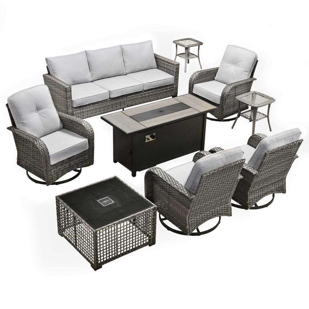 HOMLUX 9-Piece Outdoor Conversation Set in Gray, , large