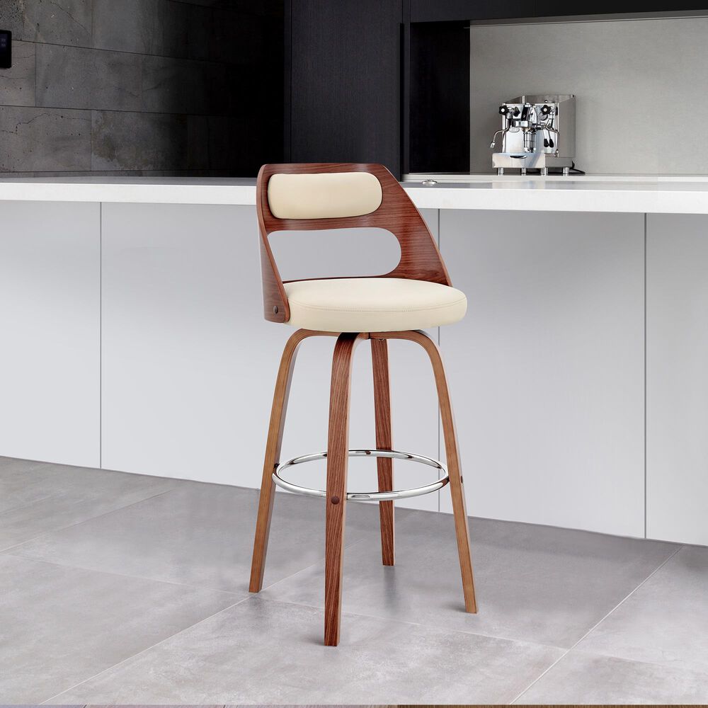 Armen Living Julius 30&quot; Swivel Barstool in Cream and Walnut, , large
