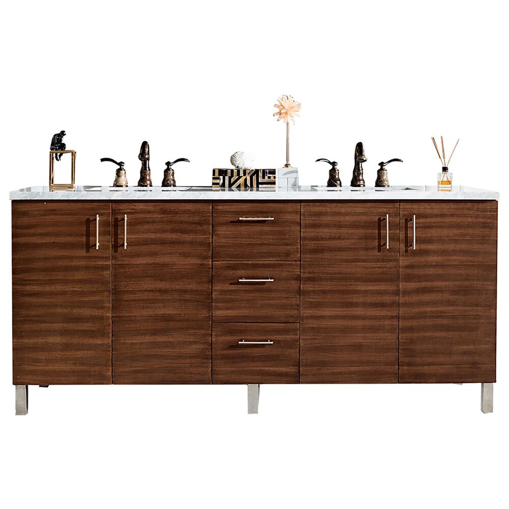 James Martin Vanities Metropolitan 72" Double Bathroom Vanity in American Walnut with 3 cm Eternal Jasmine Pearl Quartz Top and Rectangular Sinks, , large