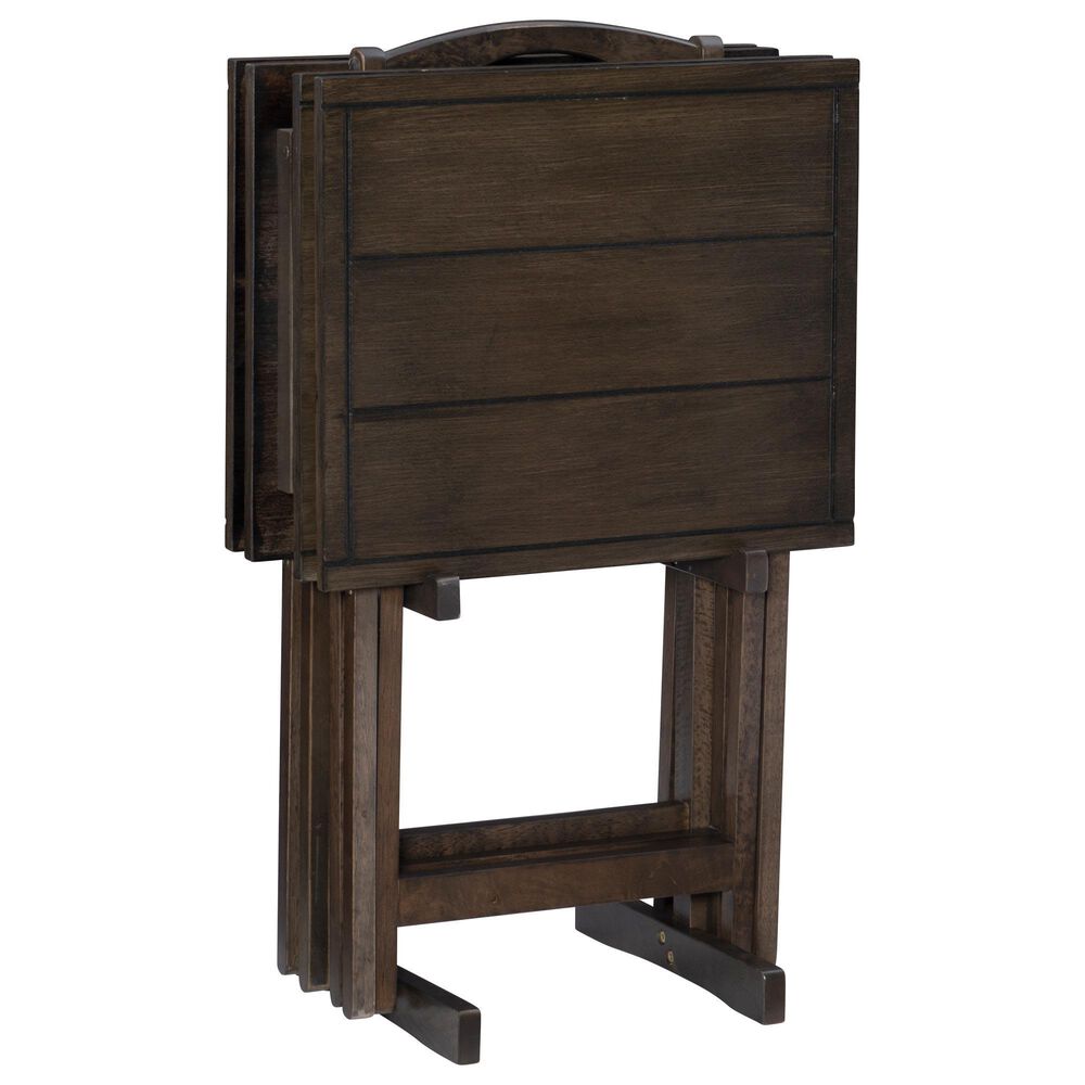 Linon Home Decor Lisbon Folding TV Tray Table Set with Stand in Grey (Set of 4), , large